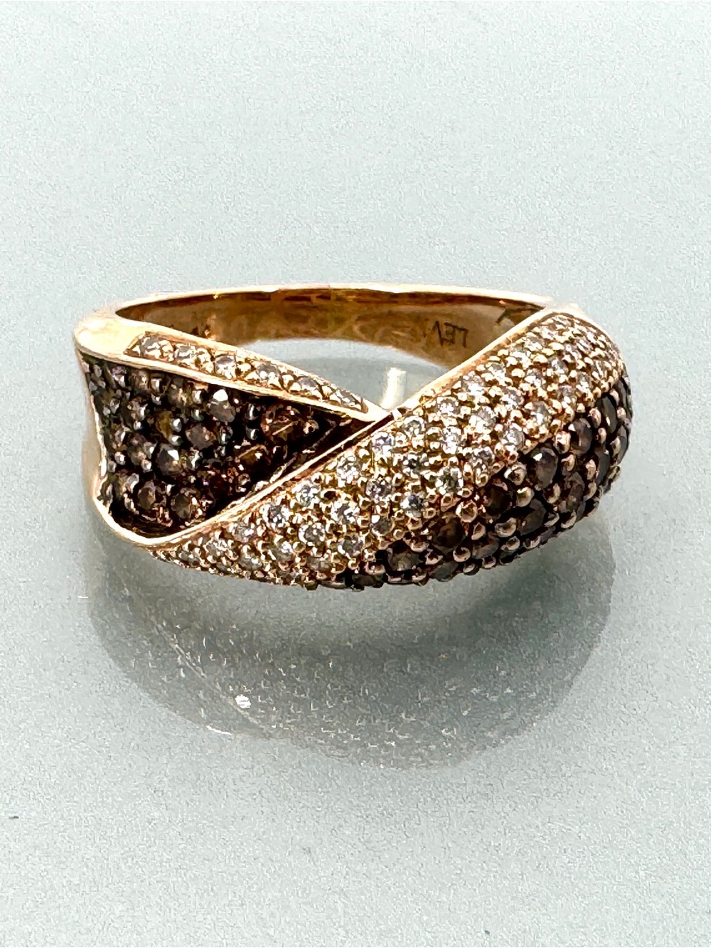 Estate Le Vian 14k Rose Gold Crossover Ring with White and Chocolate Diamonds